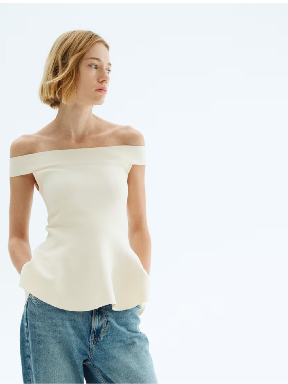 H&M Off-Shoulder Cream Peplum Top